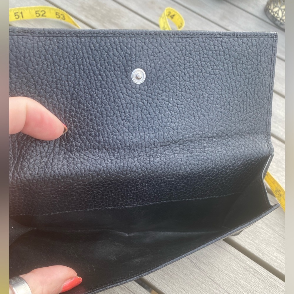 Burberry Leather Long Wallet🖤BLACK🖤Embossed/Bifold+envelope pouch🔥made🇮🇹EUC - Picture 12 of 16